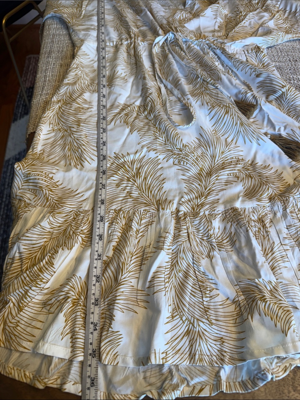 Cream and Tan Palm-Print Wrap Dress - Picture 7 of 7